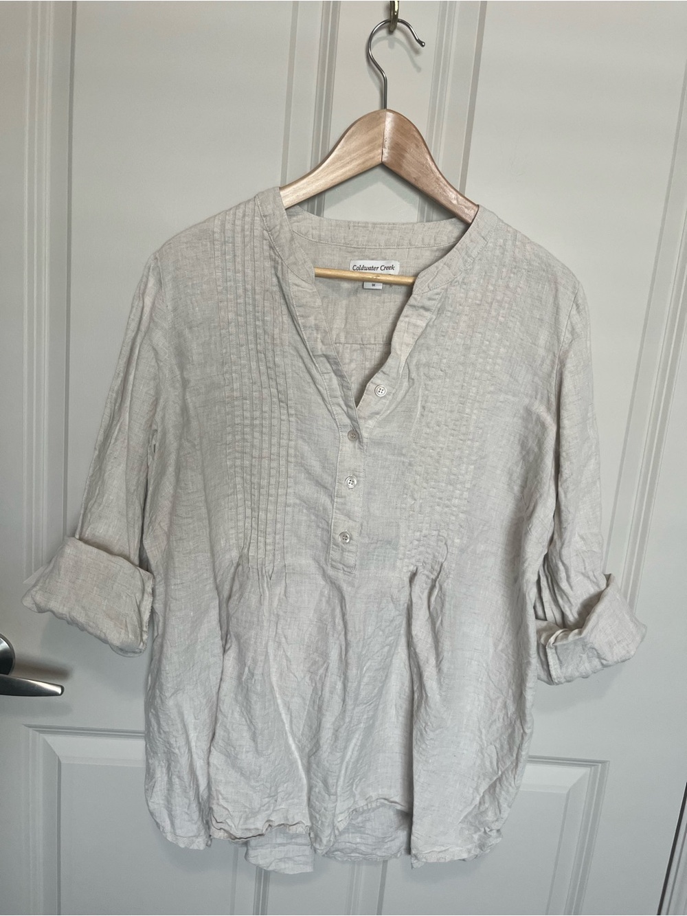 Cold water Creek pleated  Linen Tunic Top in Oatmeal Neutral 1X